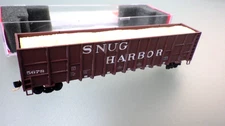 N-Deluxe CUSTOM 100T Wood Chip Car w/ Load SH&W SNUG HARBOR in Box Kadee MTL's