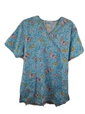 SB Scrubs SCRUB TOP size M Blue Butterfly Print Multicolored Back TIE W/ Pockets