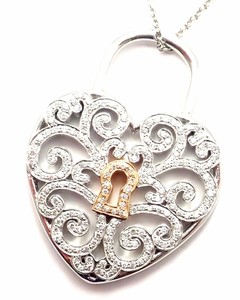 Authentic Tiffany Co Enchant Platinum 18k Gold Diamond Heart Lock Necklace Ebay