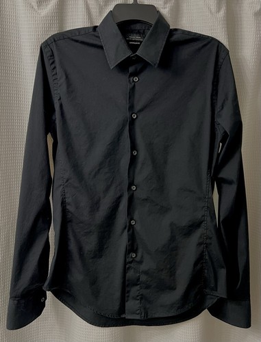 Zara Men Superslim Fit Long Sleeves Button Down Black Shirt Sz Large - Picture 4 of 6