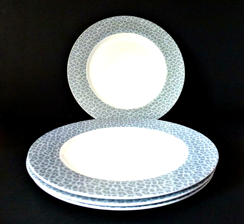 PORTOBELLO by INSPIRE Gray Leopard Rim DINNER PLATES - Set of 4