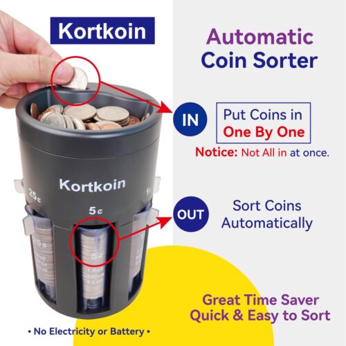 Automatic Coin Sorter 5-In-1 Coin Counter with Coin Wrappers, Sort Your Loose - Picture 6 of 6