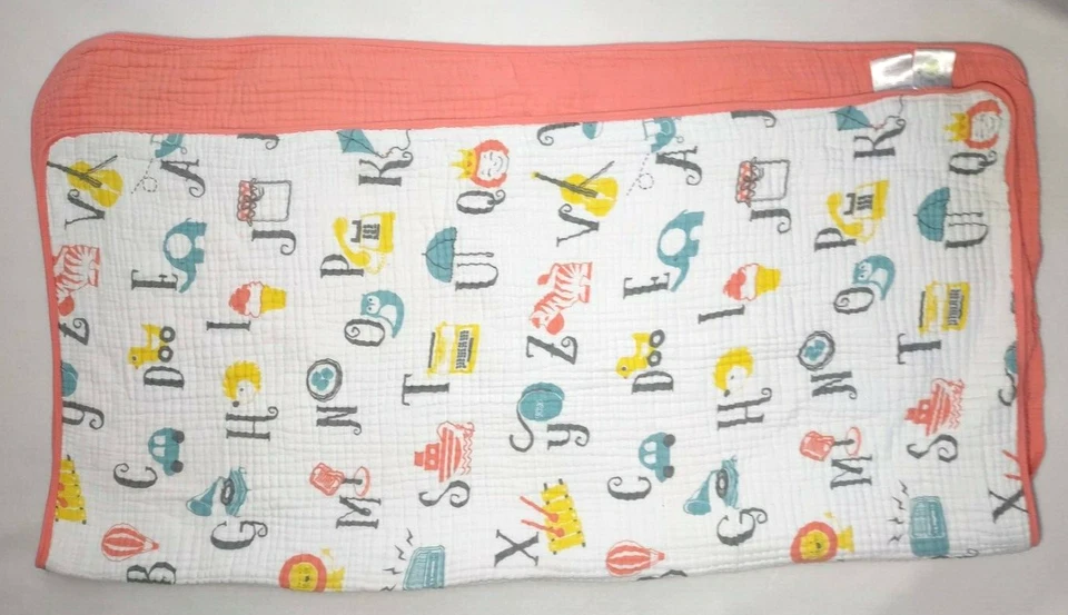 Manta bebé muselina letras alfabeto algodón orgánico trébol y salvia naranja blanco Foto 3 de 4