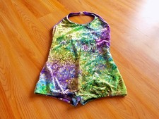 Child Size Large I.W. 2015 Velour Tie Dye Unitard Leotard Purple Green Sequined