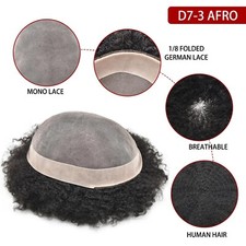 Hair Units for Black Men Afro Kinky Curly Fine Mono Lace Men Toupee HairSystemUS