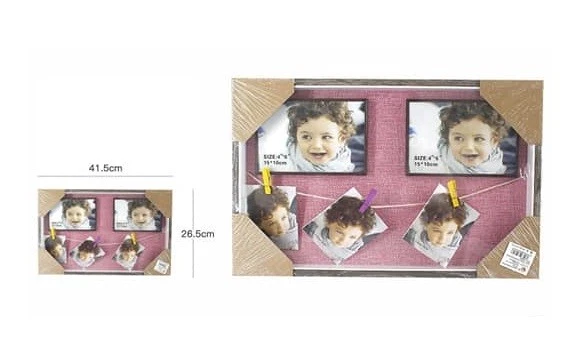 Bildershop-24 Cornice portafoto ATHEN con corda e 20 mollette in legno per appendere le foto e cartoline, 38 x 98 cm, nero (opaco) con passepartout in