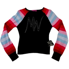 Matthew Williamson Merino Angora Sweater Sz 10 Black Bright Striped Sleeves NWT