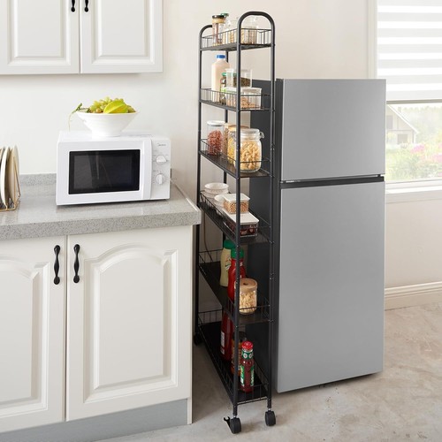 Slim Rolling Storage Cart,6 Tier Utility Carts Mobile Shelf Tower Rack 6 Baskets - Picture 16 of 29