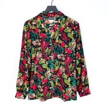 Vintage Bonworth Women's L Colorful Tropical Rainforest Button Down Blouse