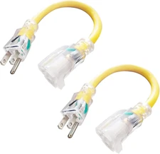 EP 2 Pack 1 Ft Lighted Extension Cord - 12/3 SJTW Heavy Duty Yellow Extension Ca