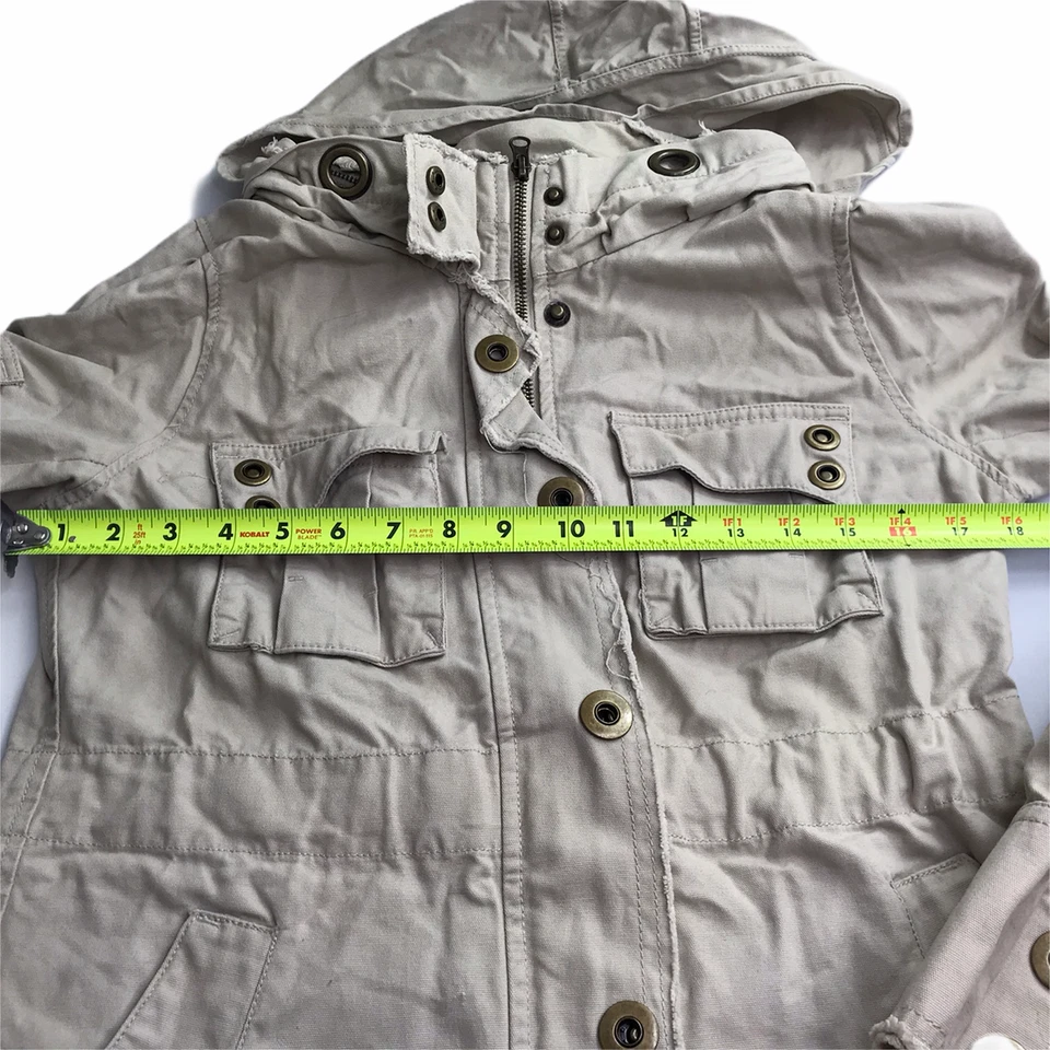 Nordstrom BB Dakota Caqui Tostado Chaqueta Militar Abrigo con Capucha Botones Cremallera Mediana Foto 2 de 4
