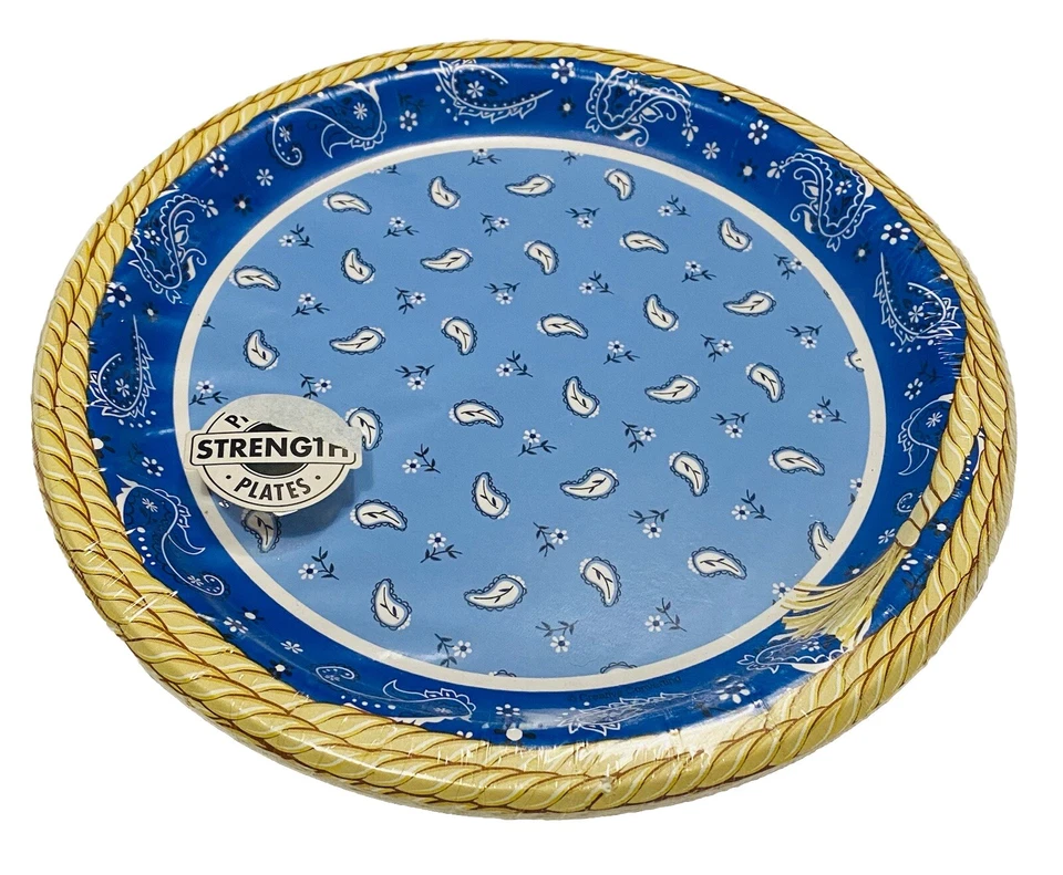 (2) Bandana Azul Vaquero Western 8-3/4” Platos de Papel Redondos 8 ct Vajilla Fiesta Foto 2 de 4