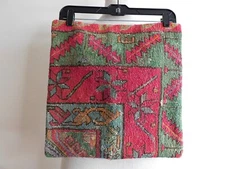 Vintage Kilim Wool Pillow Cover 15.5 x 15.5 Square Made in Turkey