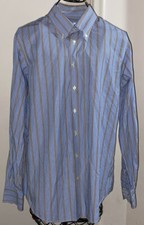 CAROLINA HERRERA Men’s Dress Shirt Size 16.5 Blue/Brown/White Striped ~ EUC