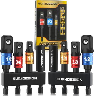 8-Piece Impact Socket Adapter Set for Drill, 1/4'' 3/8'' 1/2'' Hex Shank Impact... 