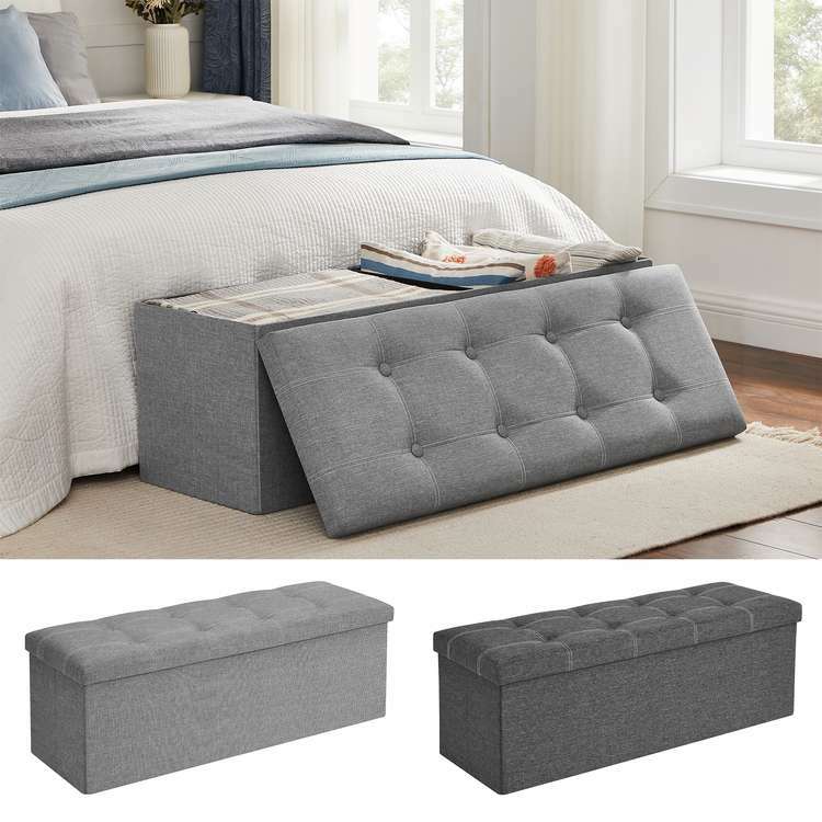 Sitzhocker Sitzbank mit Stauraum Truhe Aufbewahrungsbox faltbar Leinen SONGMICS