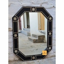 Indian Handmade Wood Bone Inlay Octangle Design Mirror Frame