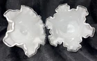 Set Of 2 Vintage Fenton Art Glass Ruffled Bowl Milk Glass White Silver Crest