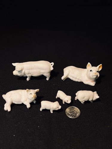 Vintage Pig Figurines Miniature Ceramic Bone China, Set of 6 - Picture 3 of 4
