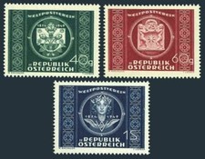 Austria 565-567, MNH. UPU-75, 1949. Letter, Roses, Post horn, Wings.