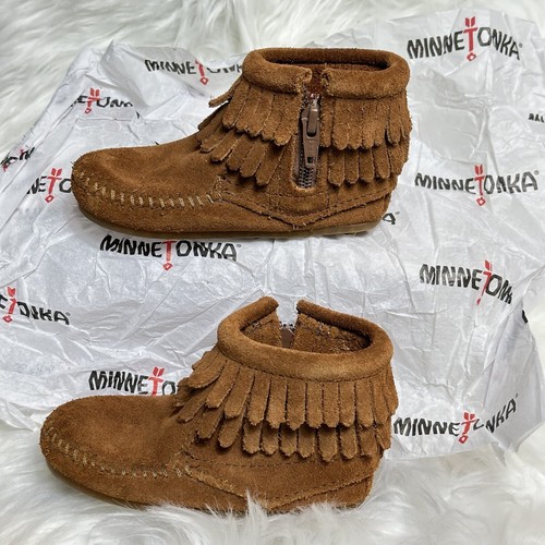 Minnetonka Kids Infant Moccasin Boots Shoes Brown Size5 - Picture 6 of 21