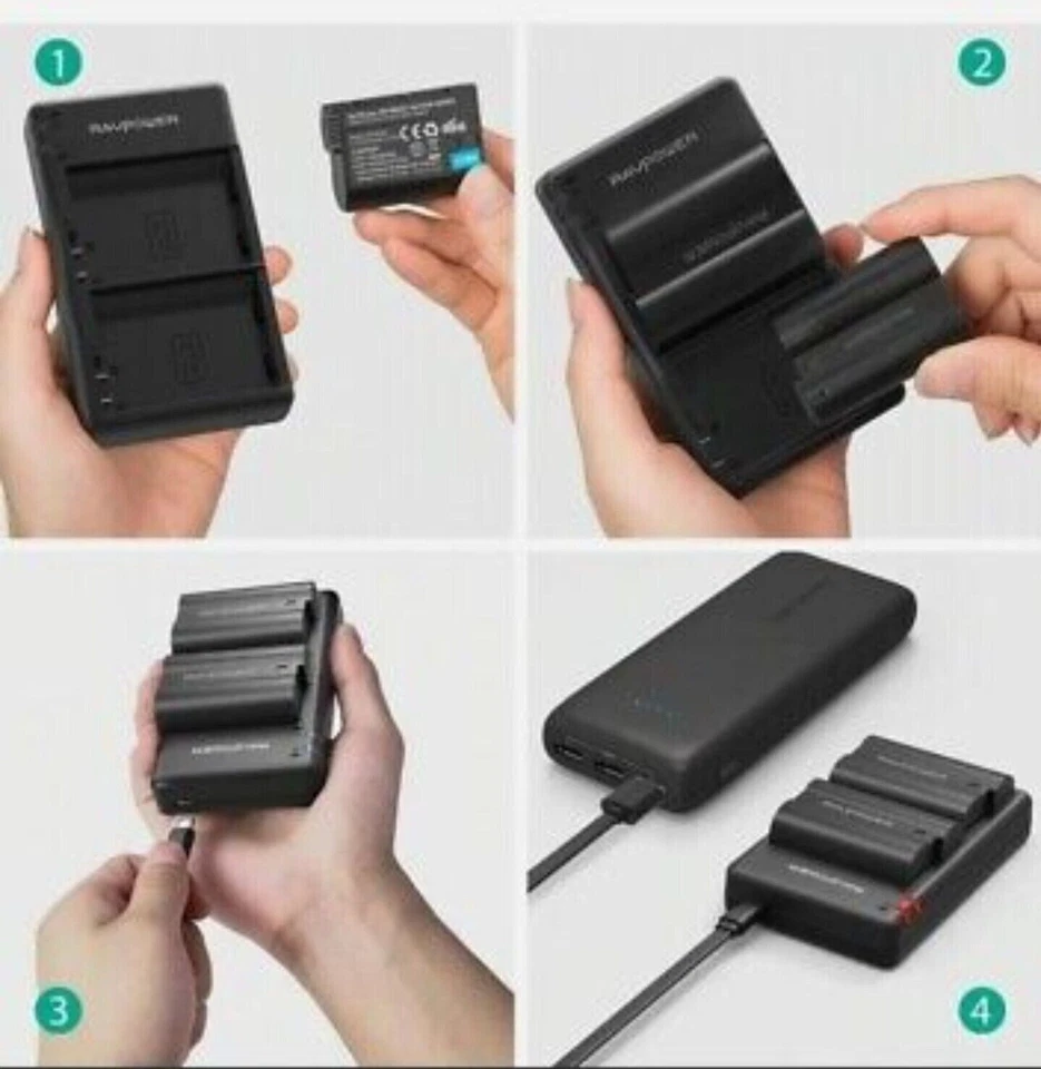 Ravpower EN-EL14 LI-ION Battery Charger Set  with 2 Batteries -  Nikon Camera Foto 3 de 4