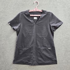 FIGS Women Scrub Top S Gray Casma Technical Collection Short Sleeve Logo Pockets