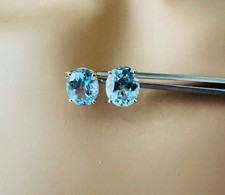 Estate 14K Yellow Gold Oval Light Blue Topaz Stud Earrings