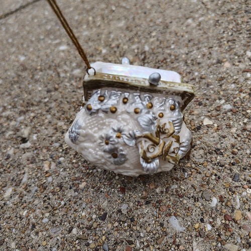 Vintage Ceramic Handbag Victorian Floral Ornament - Picture 2 of 8