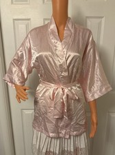 Vintage Frederick's Of Hollywood Pink Satin Robe Small USA Kimono Tie Belt Y2K