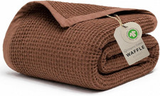 GOTS Certified 90"X90" Queen 100 Organic Cotton Waffle Blanket-Brown
