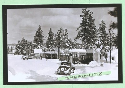 Found PHOTO Old CAFE & vintage TEXACO Gas Station 1949 Chester Calif Winter Snow