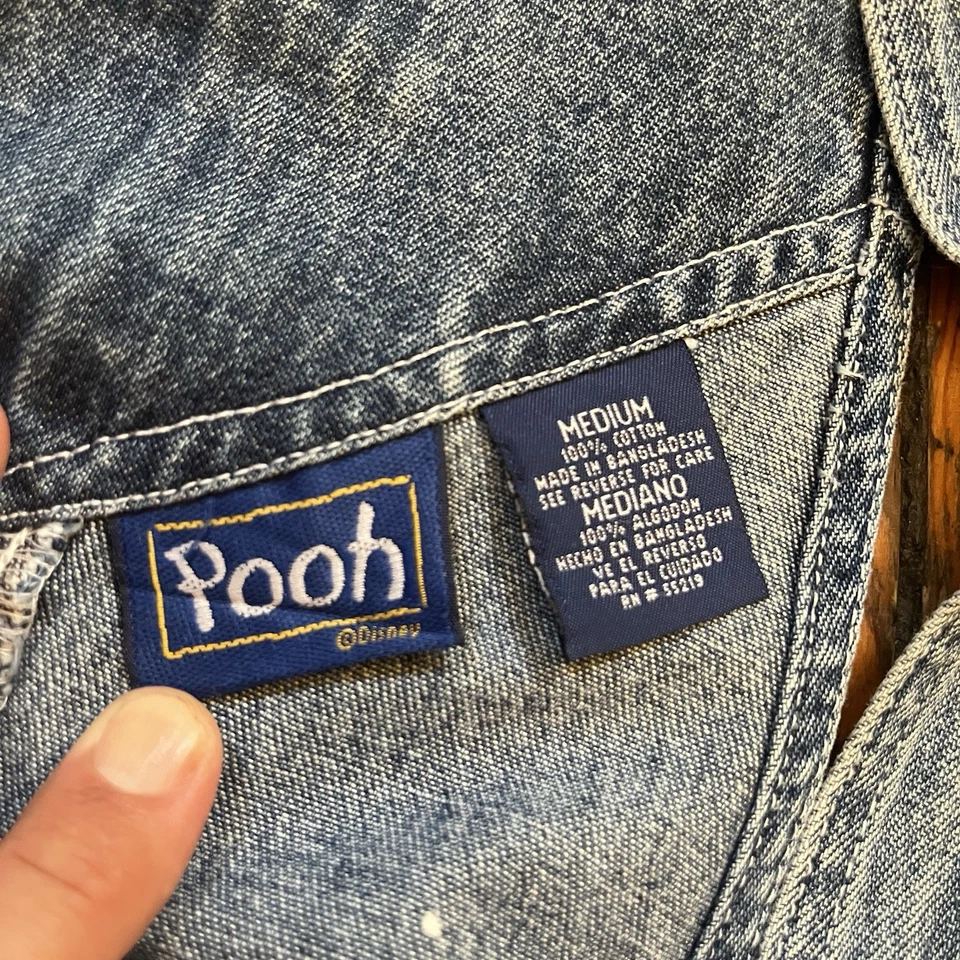Mono con tirantes de mezclilla Winnie The Pooh vintage para mujer azul medio bordado Disney Foto 4 de 4