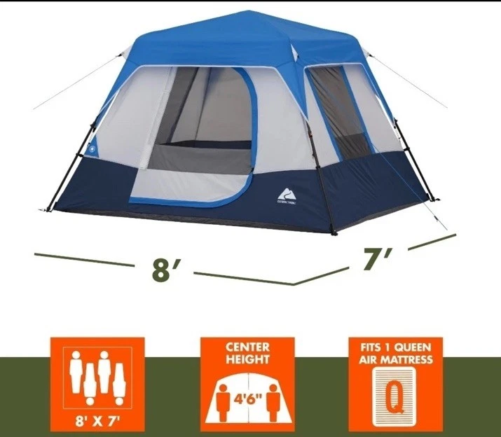 Ozark Trail 8'x7' 4-Person Instant Cabin Tent w/ LED Lighted Hub & 60 Sec Setup