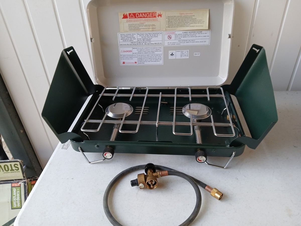 Greatland Outdoors Blue Twin Burner Propane Stove Compact Camping