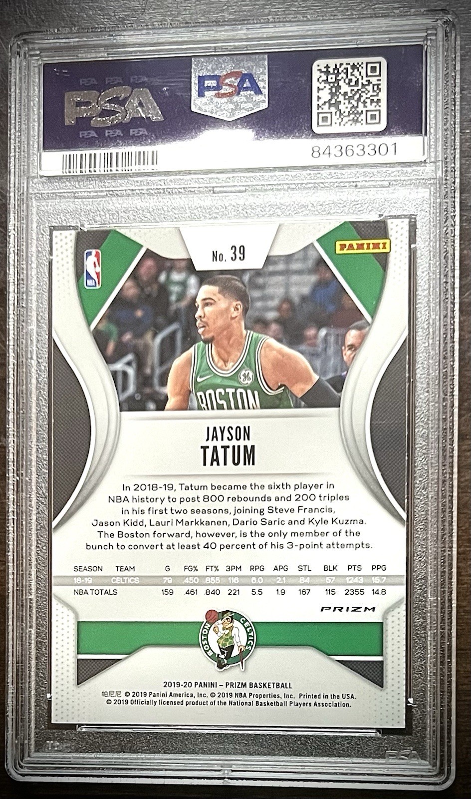 2019 Panini Prizm JAYSON TATUM Silver Prizm PSA gem 10 view 2