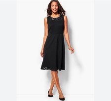 TALBOTS Embroidered Ponte Knit Fit & Flare Sheath Dress 6 Black Scallop NEW $149