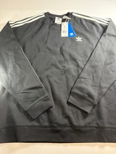 Adidas Originals Men's Black XL 3Stripes Cotton Blend Crew Sweatshirt NWT IM2087