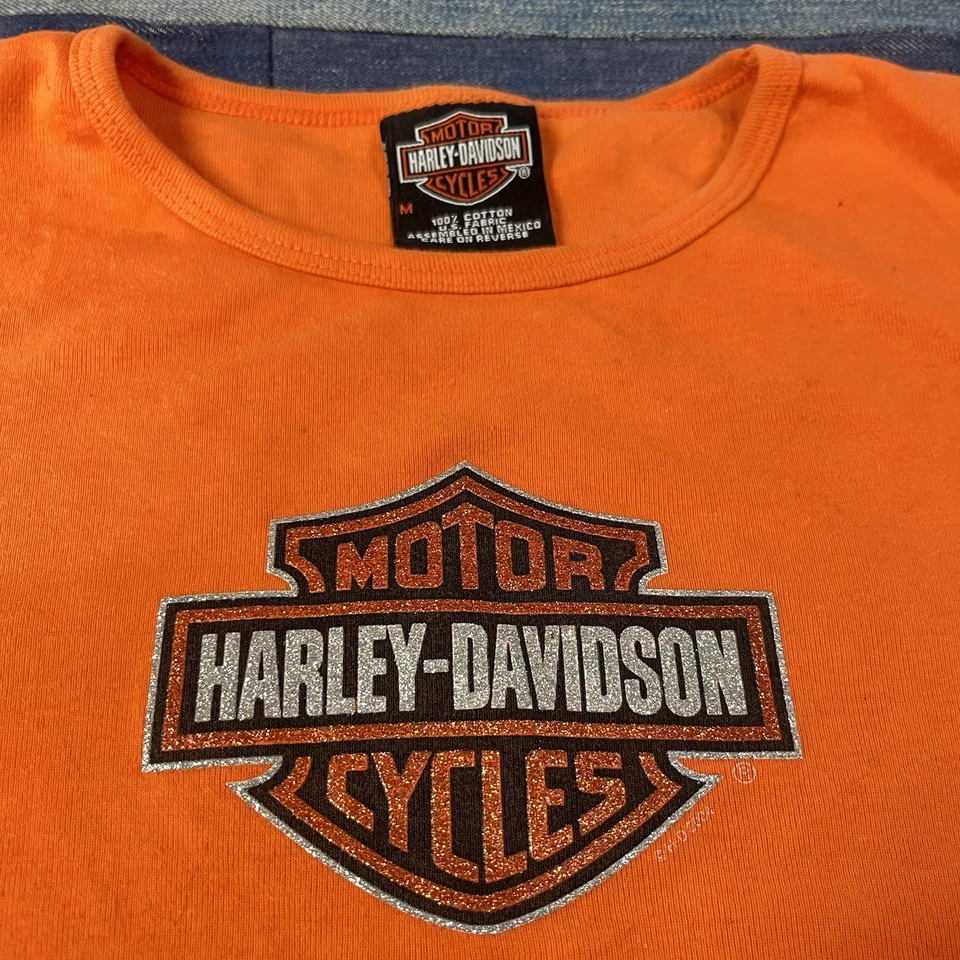 Camiseta Harley Davidson Vintage Y2K Bebé Recortada Pequeña Desteñida Motociclista Grunge Foto 2 de 4