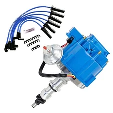 HEI Distributor Blue Cap, Spark Plug Wires Set and Pigtail Wiring Harness Kit