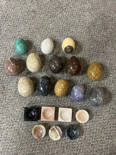 Variety Lot of 13 Polished Natural Gemstone Decorative Eggs Marble