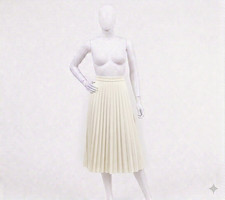 Vintage TALBOTT Pleated Skirt Cream Off-White Size 18 Midi A-Line Elastic Waist