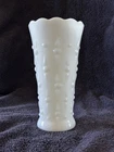Anchor Hocking White Milk Glass Vase 7.25" Vintage Teardrop Scalloped Rim