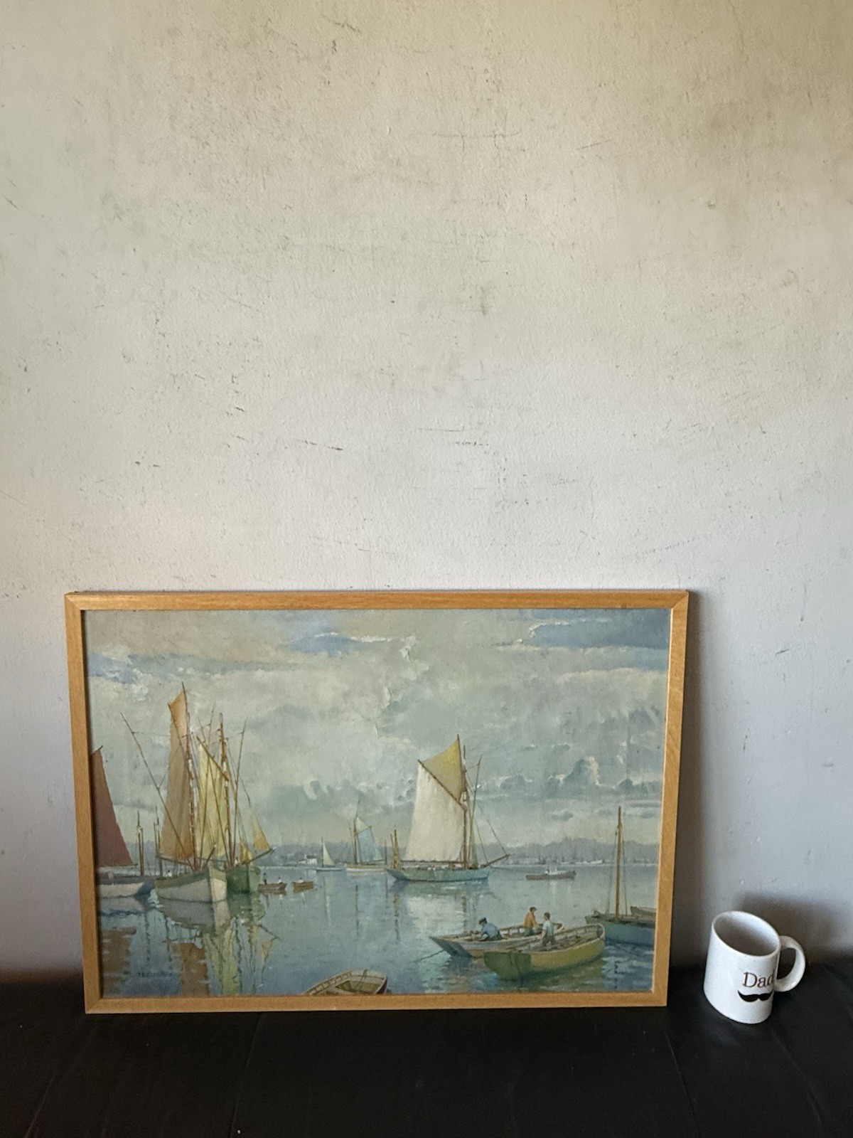THOMAS CLARK VINTAGE NAUTICAL BOAT SEASCAPE LANDSCAPE OIL PAINTING OLD UK WPA 50