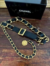Chanel 1990s 24K Gilt Chain Medallion Leather Belt NOS  75/30 RARE collectible