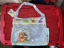 Disney Winnie the Pooh Gingham Insulated Diaper Bag Tote Zip, Blue/White