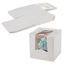 MT Products White Single Cupcake Boxes with Window 4.5" x 4.5" - Pack of 200