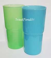 Tupperware TableTop Stacking Tumblers 18 oz Large Set 2 Sheer Green and Blue