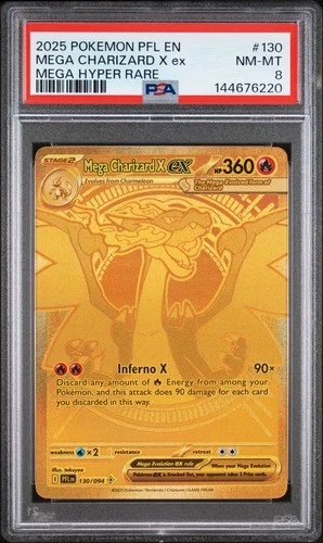 2025 POKEMON PFL EN-PHANTASMAL FLAMES MEGA HYPER RARE MEGA CHARIZARD X EX PSA 8
