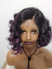 Lace Front Wig Black and Purple curly Bob Style.synthetic